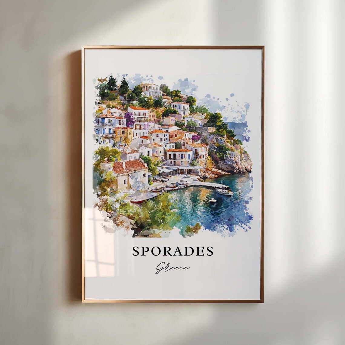 Sporades Greece Island Village Harbor Hillside Colorful Houses Poster