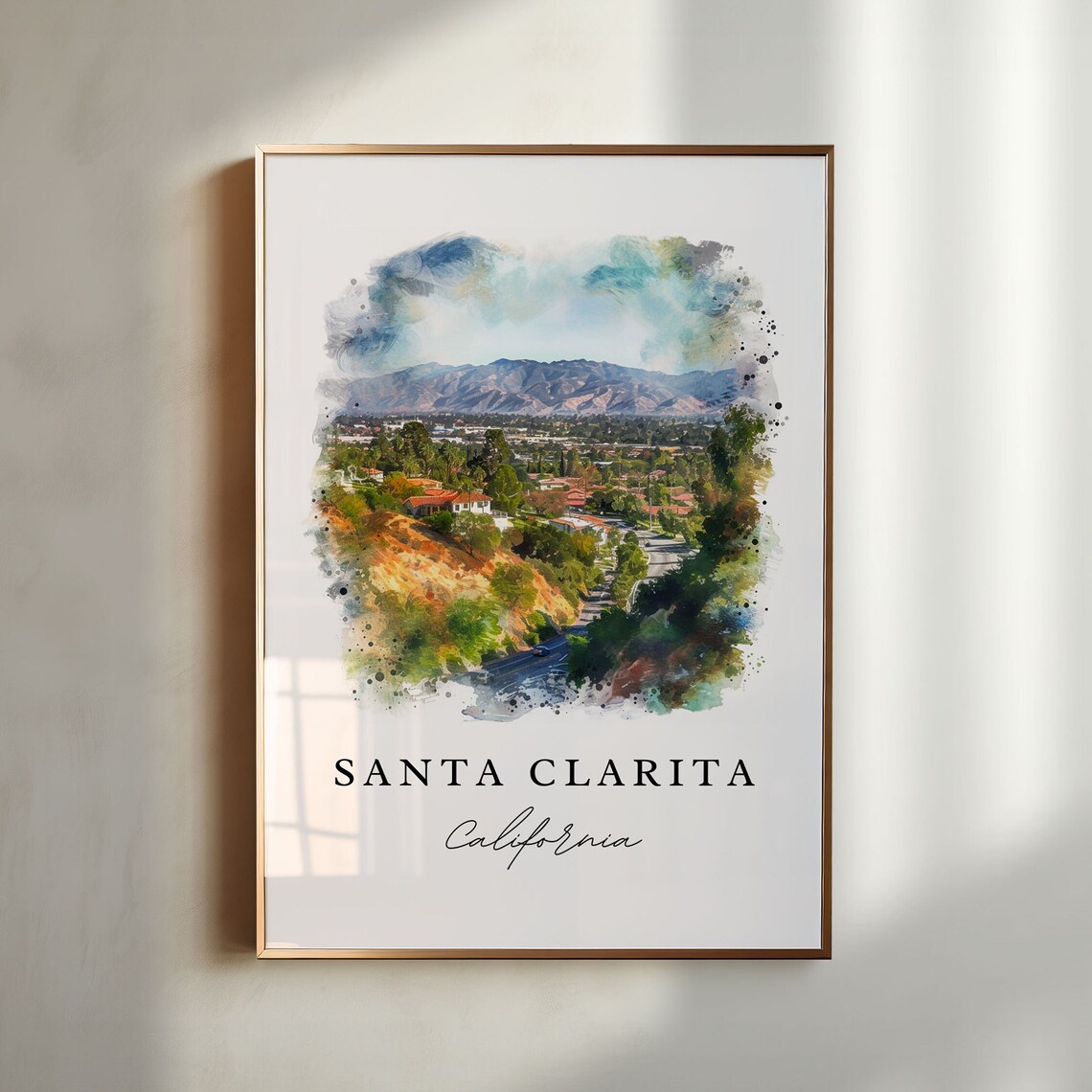 Santa Clarita California Valley City Mountain Watercolor Poster