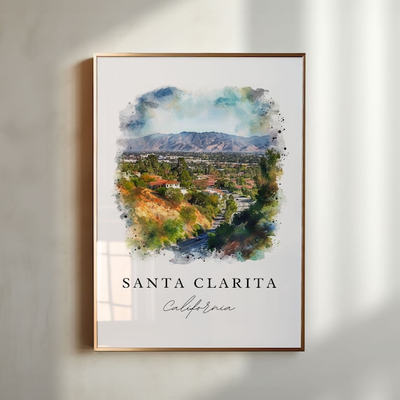 Santa Clarita California Valley City Mountain Watercolor Poster