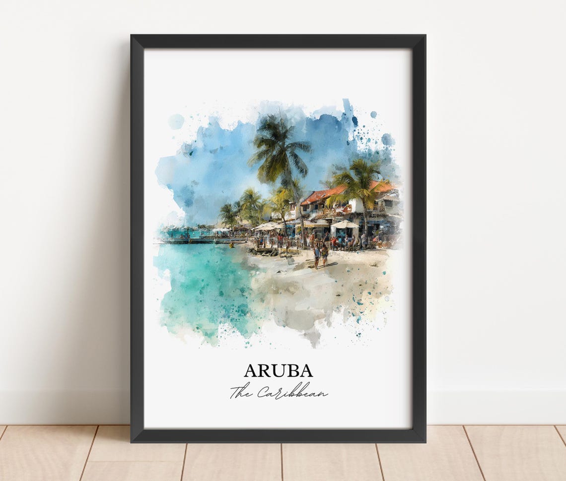 Aruba Wall Art Print Watercolor Caribbean Gift Travel Poster Housewarming - Image 4