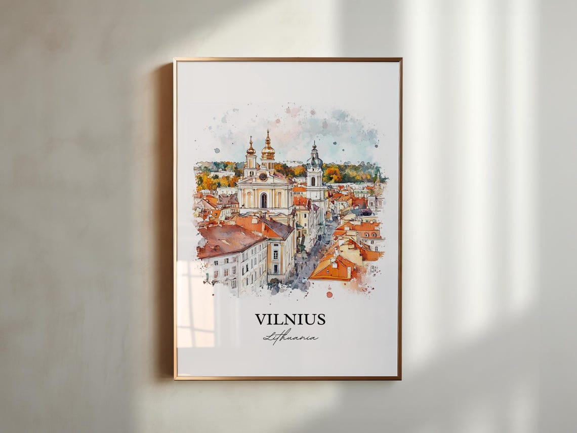 Vilnius Lithuania Old Town Churches Watercolor Travel Poster - Image 5