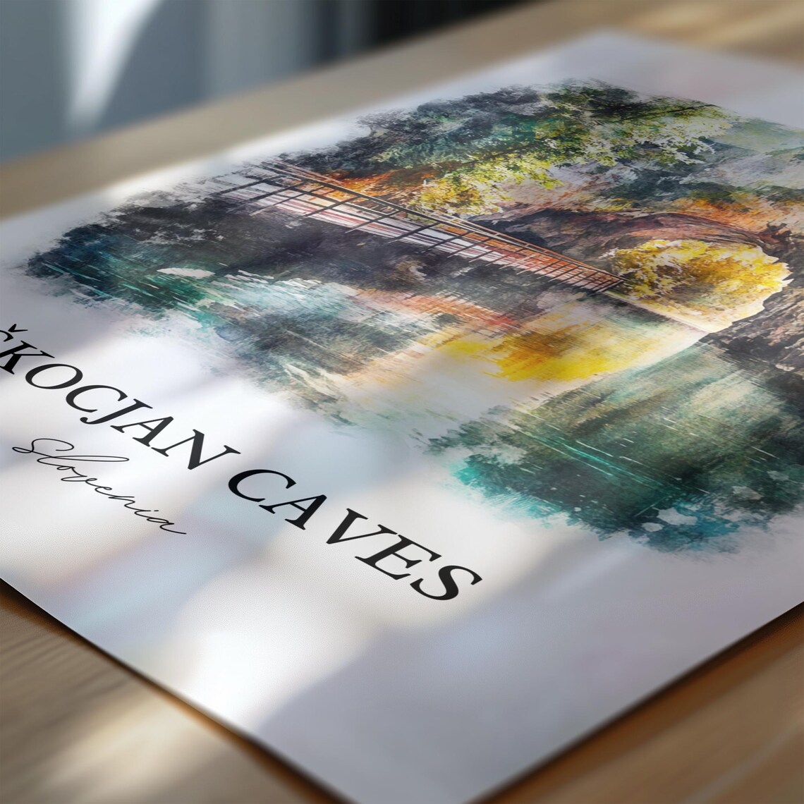 Skocjan Caves Slovenia Natural Bridge Watercolor Landscape Art Print - Image 6