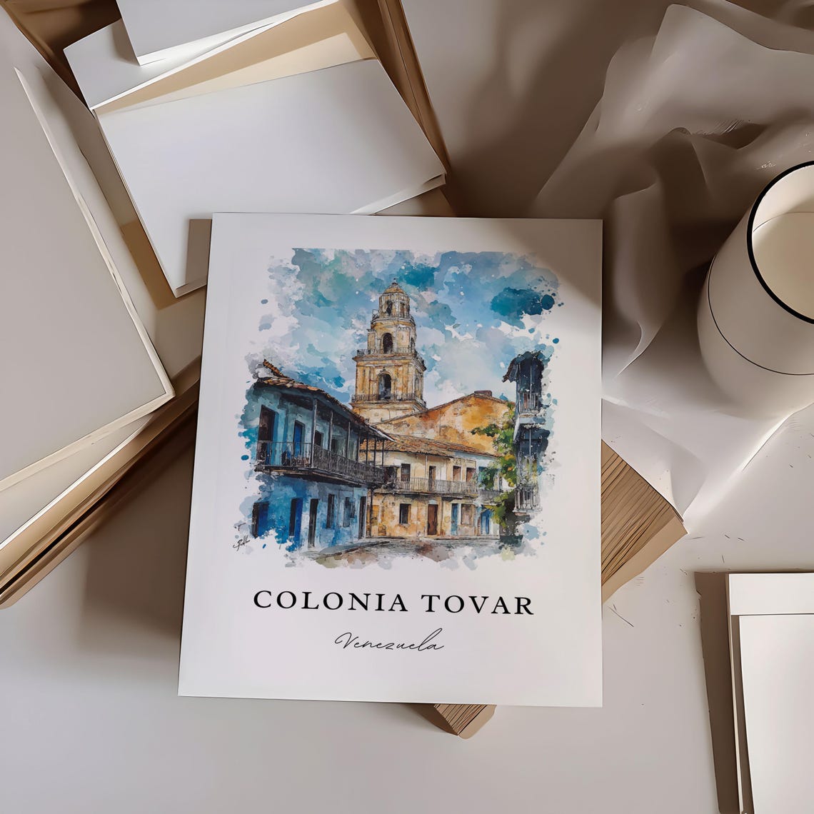 Colonia Tovar Venezuela Watercolor Colonial Bell Tower Poster - Image 6