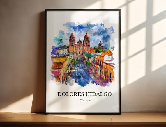 Dolores Hidalgo Watercolor Travel Poster, Guanajuato