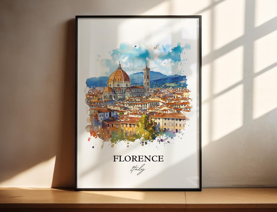 Florence Italy Duomo Cathedral Skyline Watercolor Art Poster
