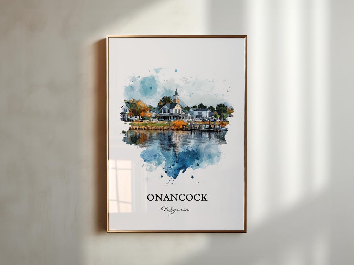 Onancock Virginia Watercolor Waterfront Town Church Reflection Poster - Image 5