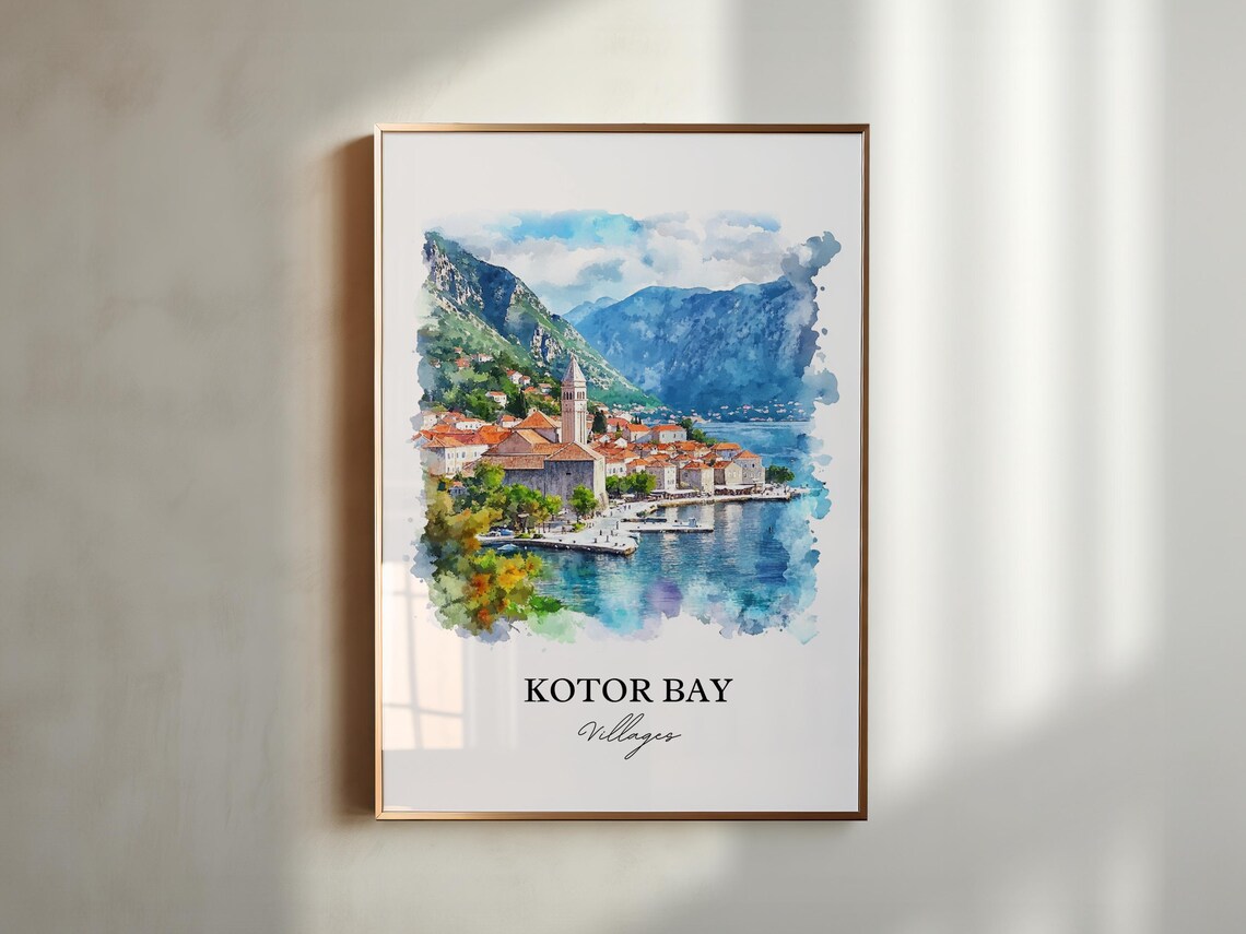 Kotor Bay Villages Watercolor Coastal Town Montenegro Scenic Poster - Image 5