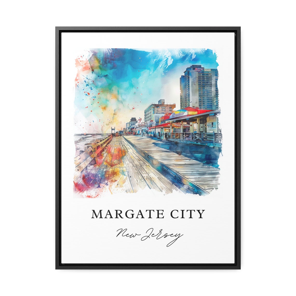 Margate City New Jersey Watercolor Boardwalk Beachfront Poster