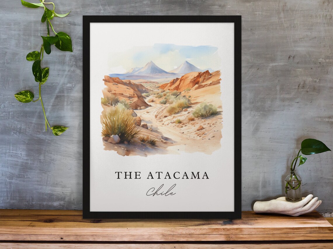 The Atacama Desert Canyon With Volcanoes Chile Watercolor Poster