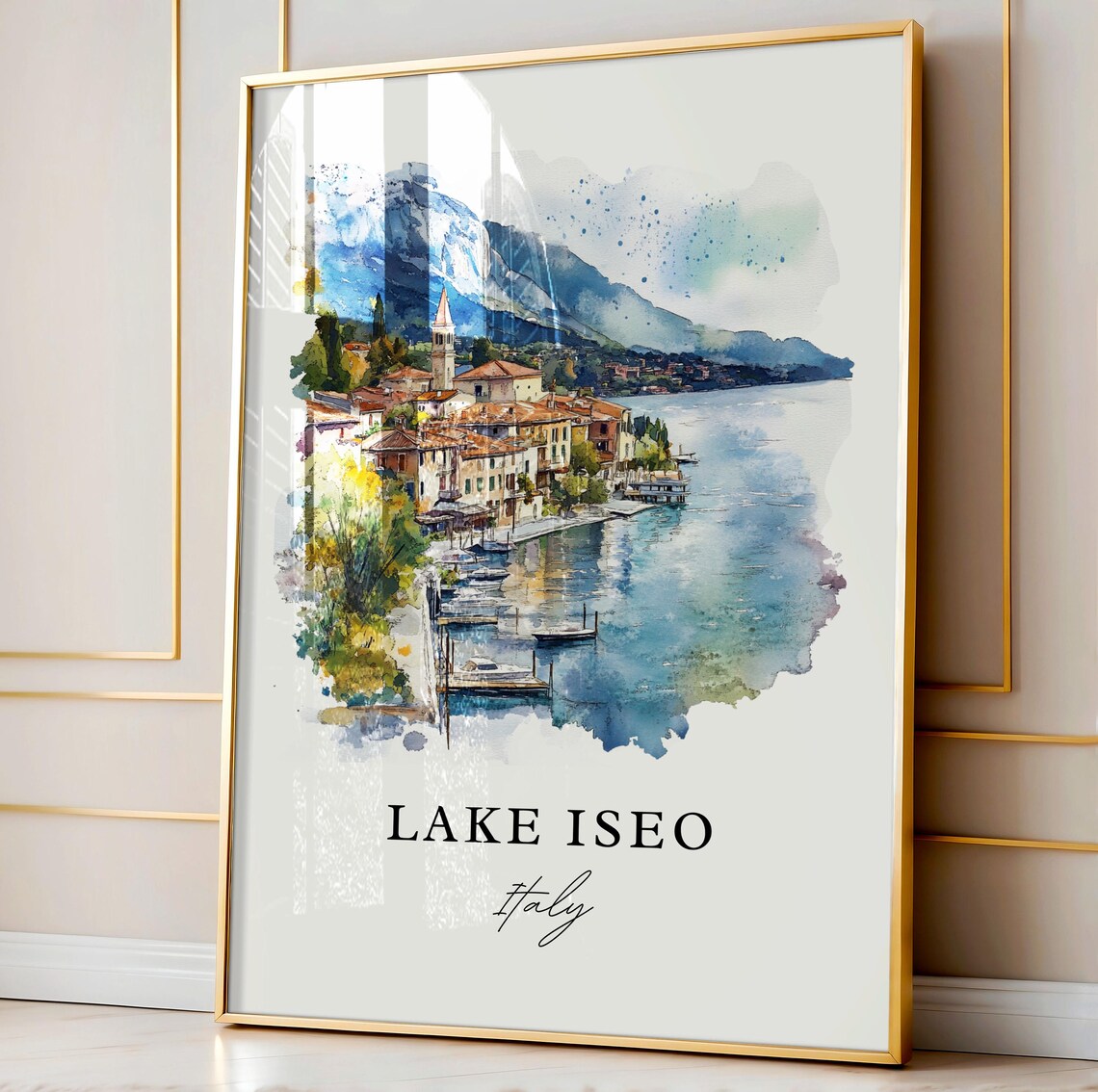 Lake Iseo Italy Serene Lakeside Village Watercolor Travel Poster - Image 4