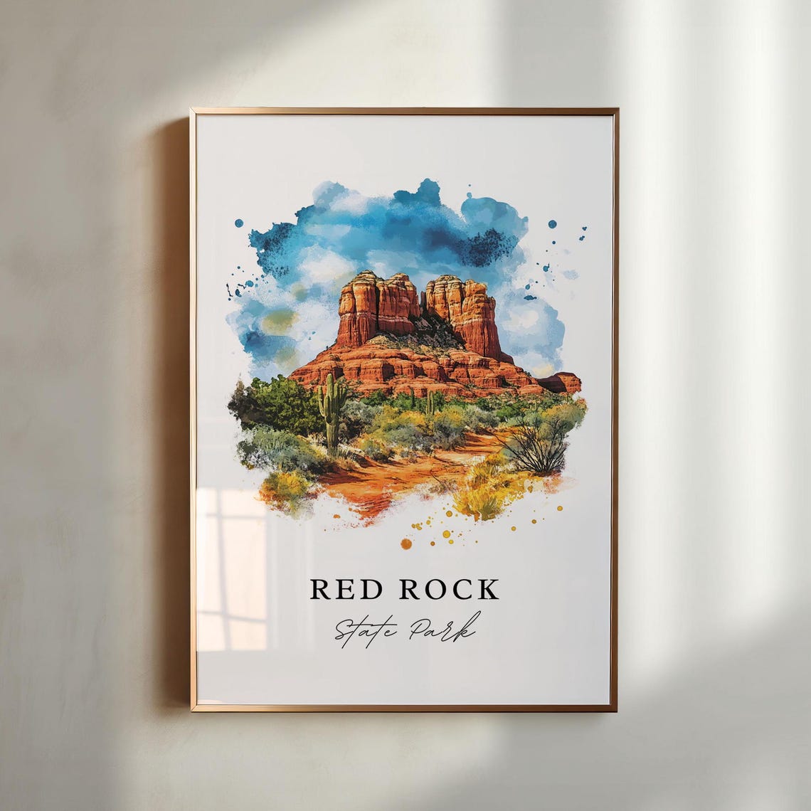 Red Rock State Park Red Desert Buttes Watercolor Travel Poster