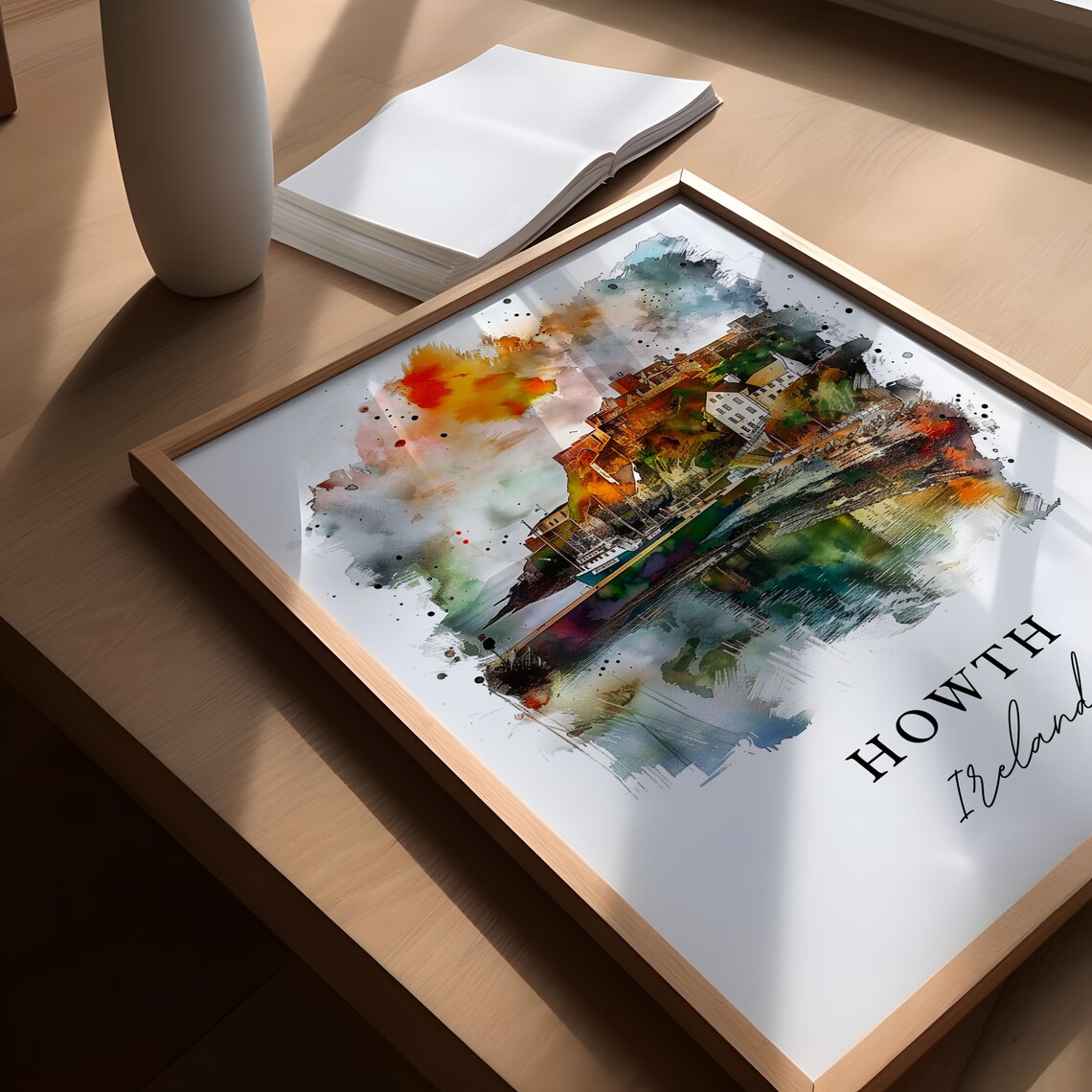 Howth Ireland Castle and Harbor Boats Watercolor Cityscape Poster - Image 6