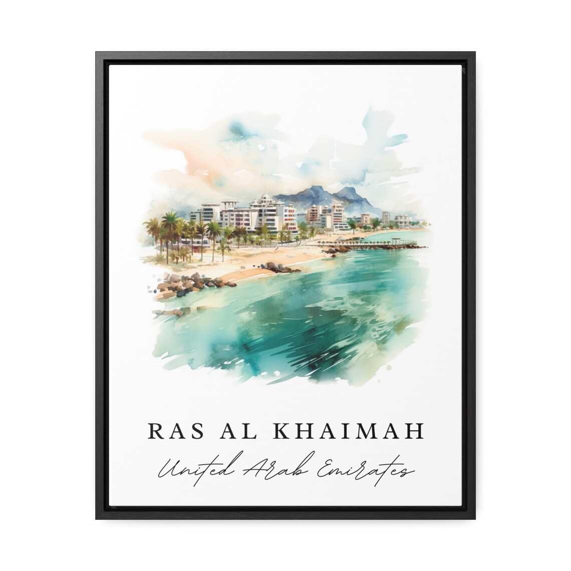 Ras Al Khaimah UAE Watercolor Beach Palm Resort Travel Poster - Image 7