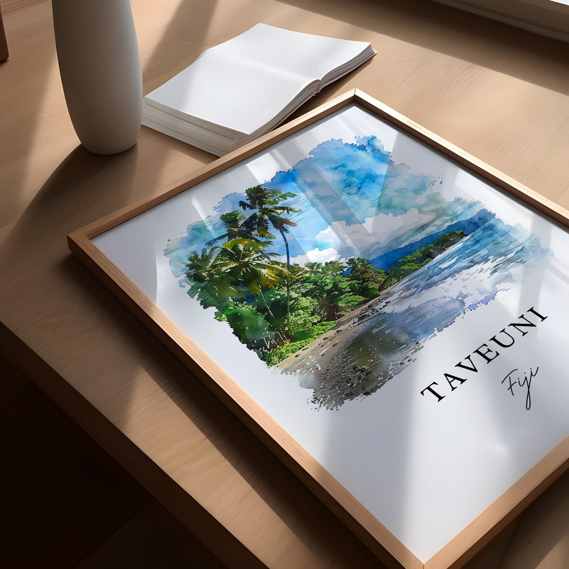 Taveuni Fiji Palm Beach Watercolor Tropical Island Artwork Poster - Image 4