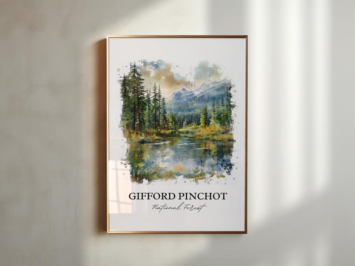 Gifford Pinchot National Forest Pine Lake Watercolor Nature Poster - Image 4