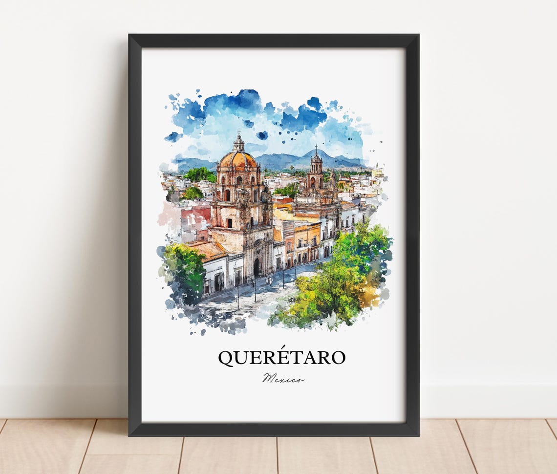 Querétaro Mexico Colonial Cathedral City Watercolor Art Poster - Image 2