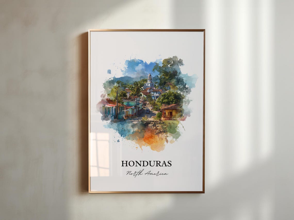 Honduras Wall Art Print Watercolor Gift Travel Poster Housewarming - Image 4