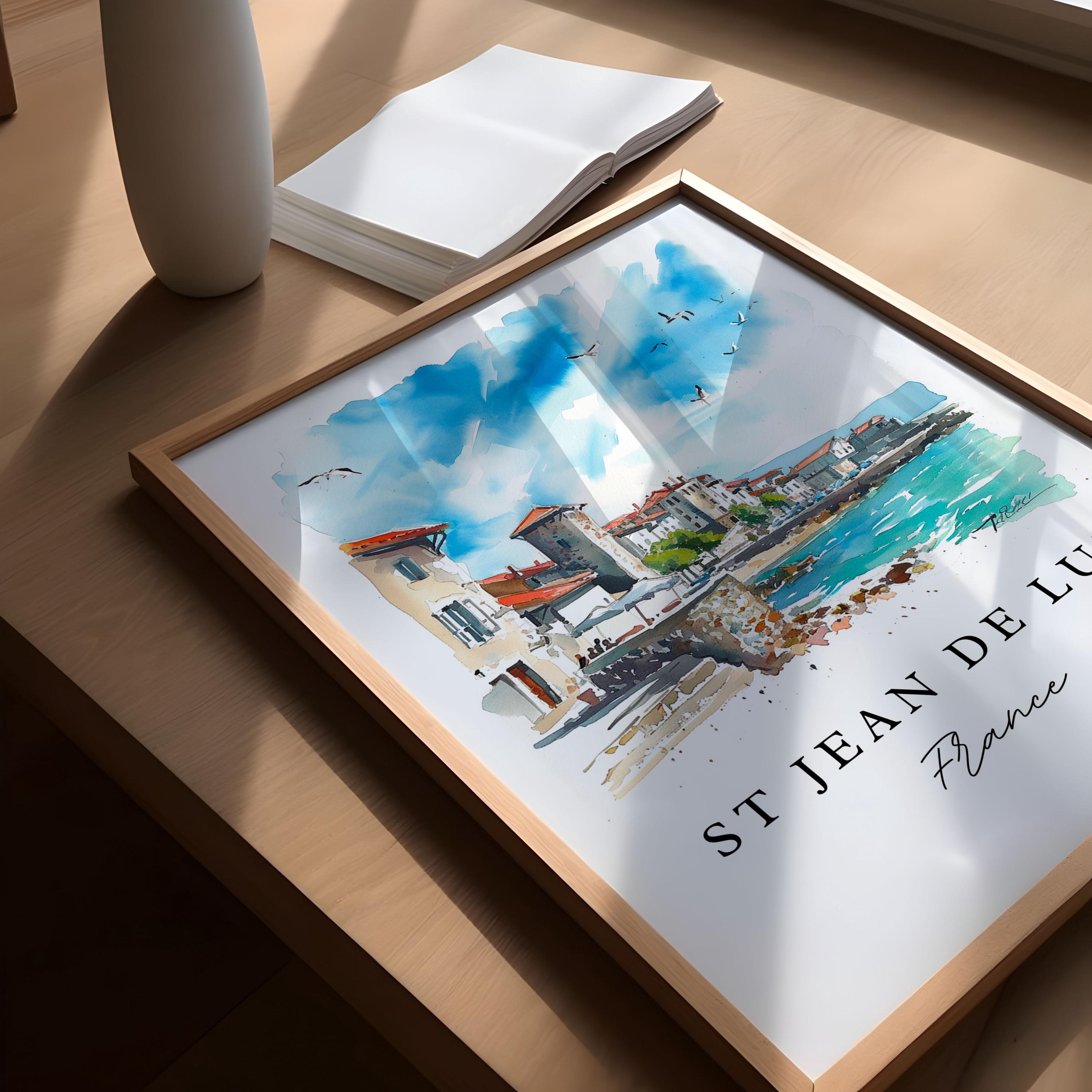 St Jean de Luz Coastal Harbor Town Watercolor France Travel Poster - Image 4
