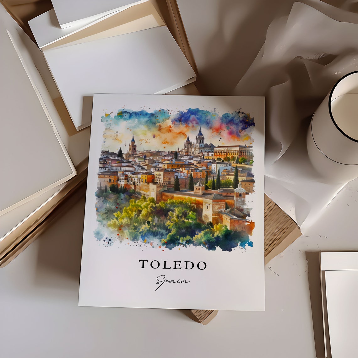 Toledo Spain Historic Cityscape Cathedral Watercolor Castle Poster - Image 6