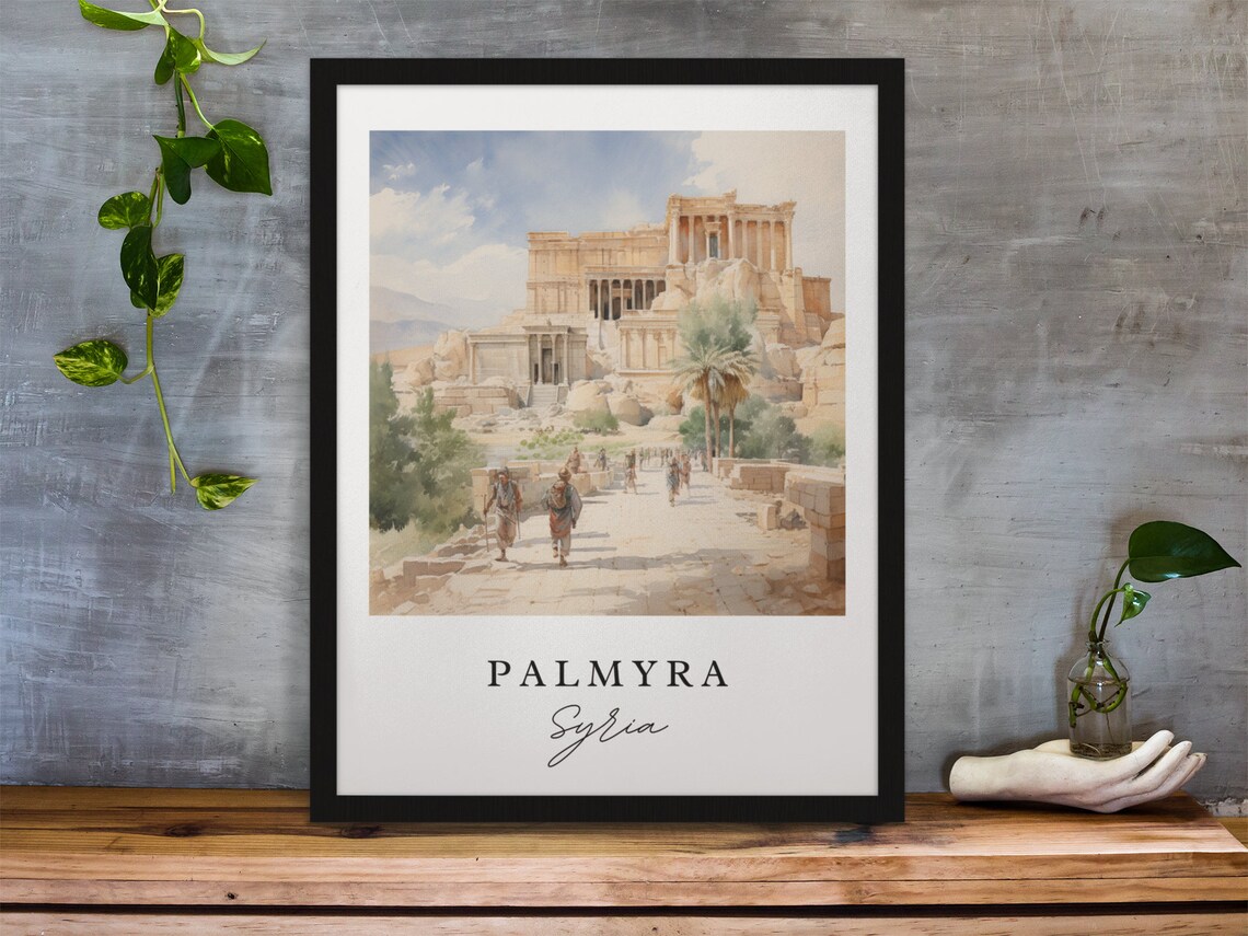 Palmyra Syria Ancient Roman Ruins Temple Watercolor Travel Poster