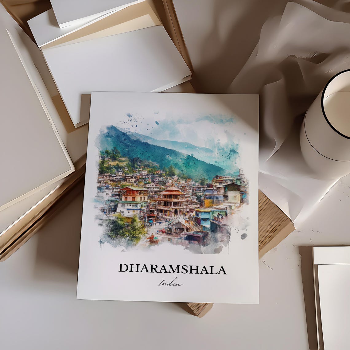 Dharamshala India Watercolor Himalayan Mountain Town Travel Poster - Image 2