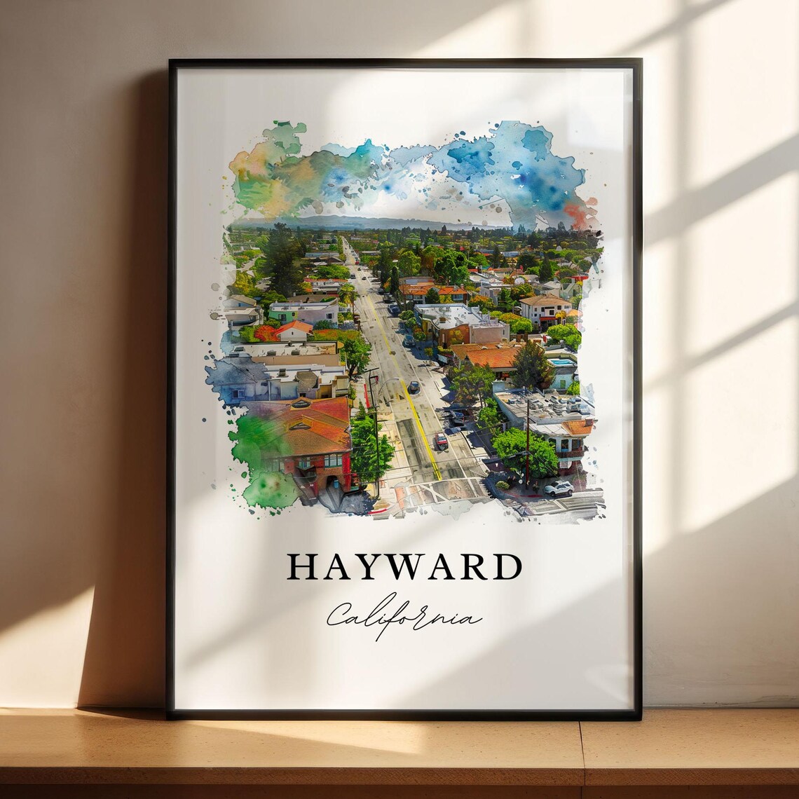 Hayward California City Aerial Street Watercolor Travel Poster - Image 4