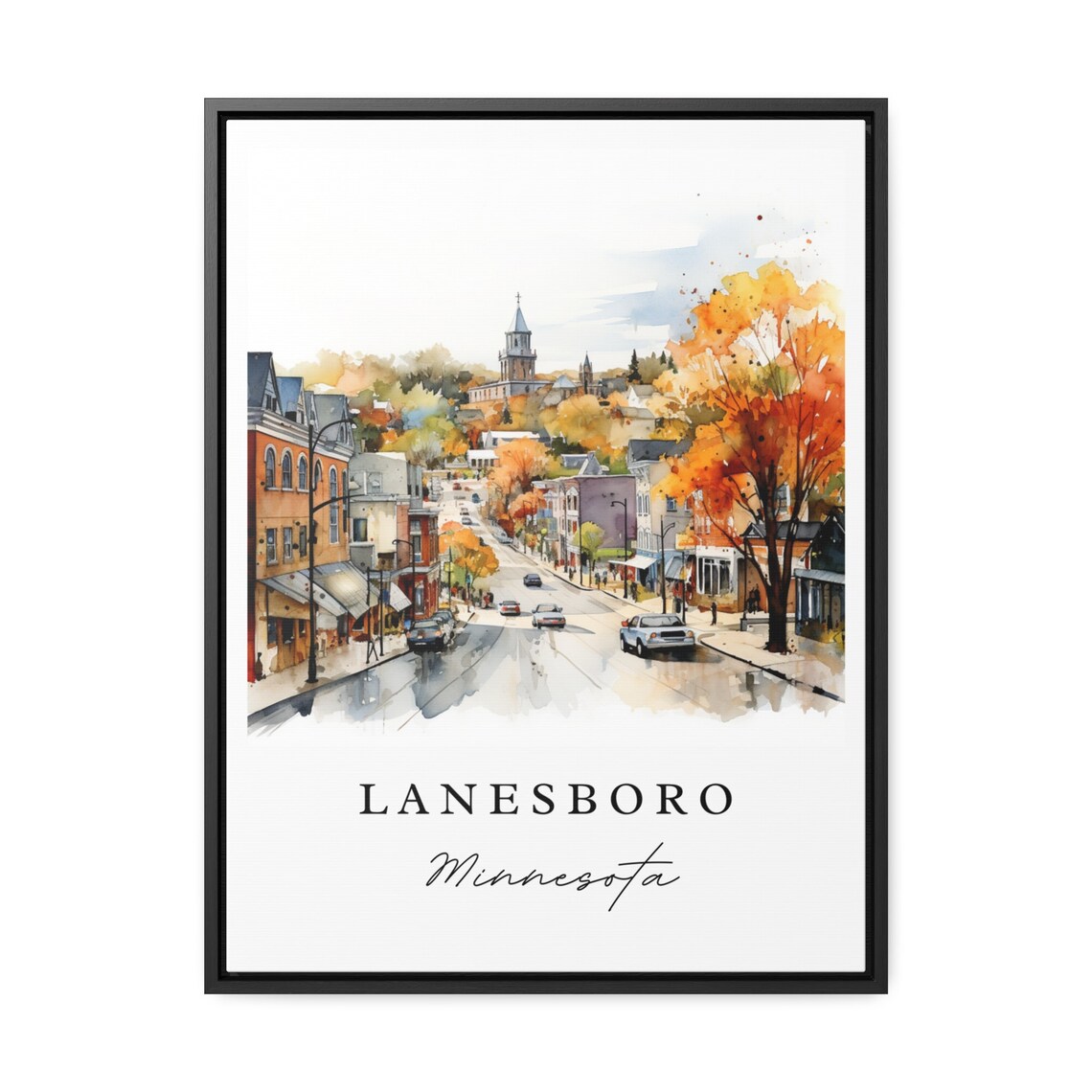 Lanesboro Minnesota Watercolor Main Street Autumn Trees Church Poster - Image 3