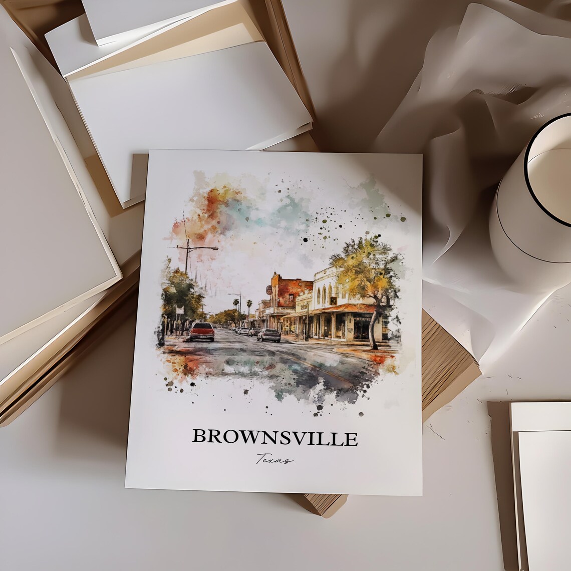 Brownsville Texas Historic Main Street Watercolor Art Poster - Image 4