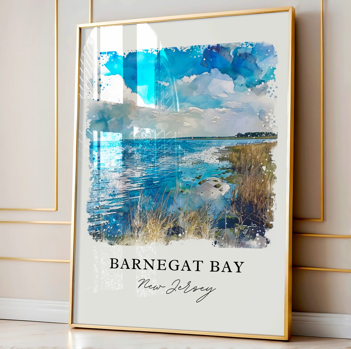 Barnegat Bay New Jersey Watercolor Coastal Bay Scene Art Poster - Image 4
