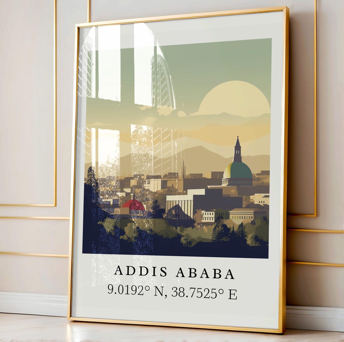 Addis Ababa Ethiopia Sunset Skyline Coordinates Travel Poster - Image 3