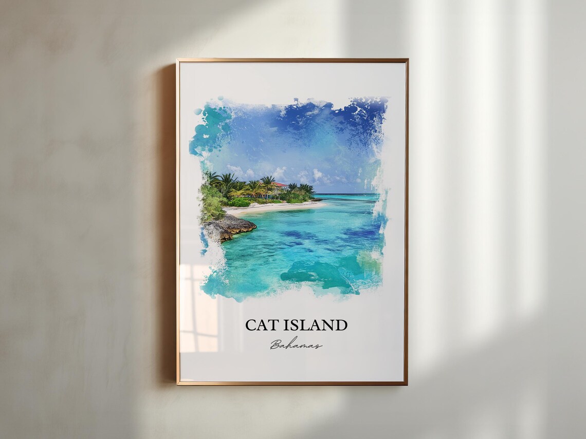 Cat Island Bahamas Watercolor Turquoise Shore Beach Art Poster - Image 5