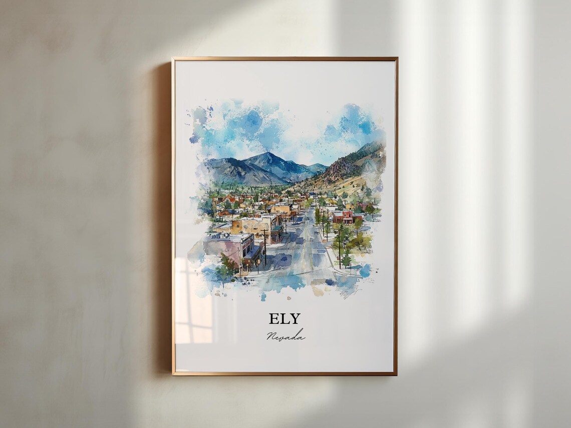 Ely Nevada Historic Mountain Town Main Street Watercolor Travel Poster - Image 5