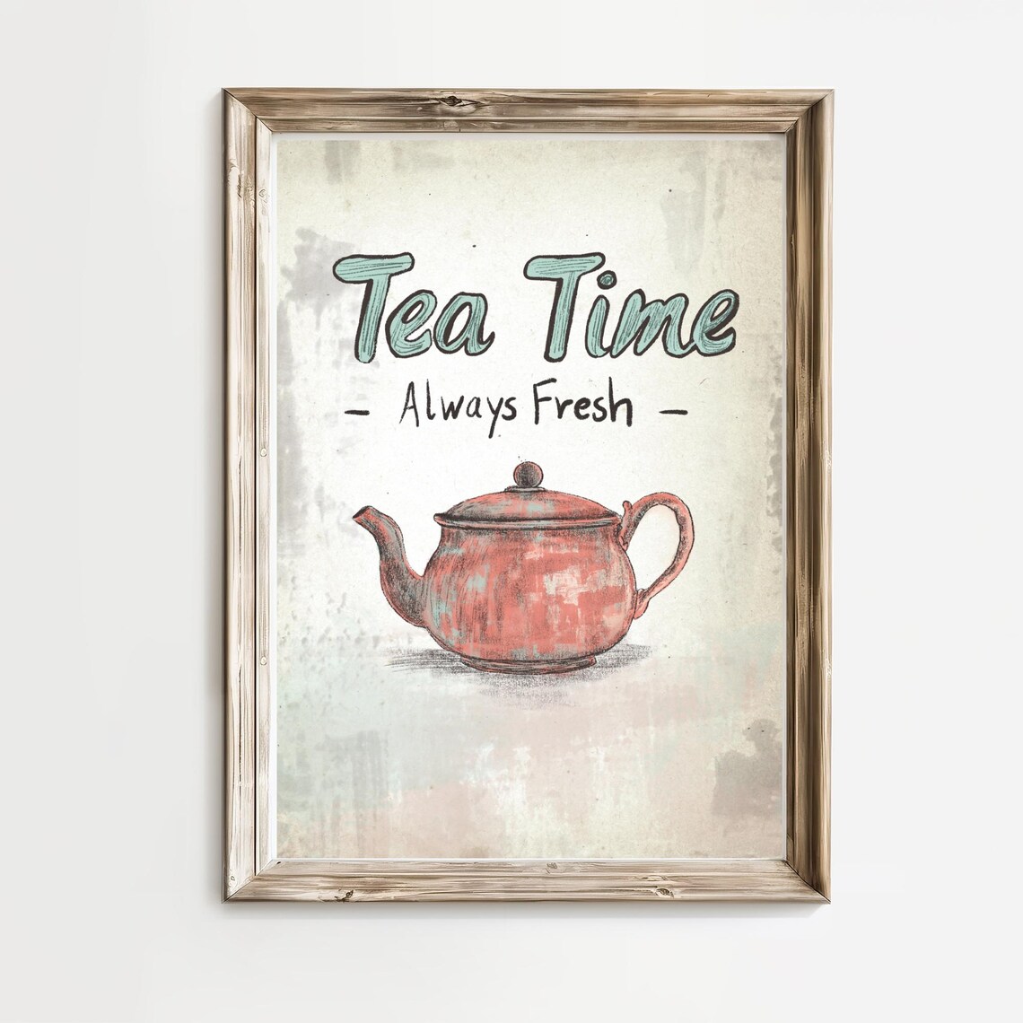 Tea Time Always Fresh Vintage Red Teapot Country Kitchen Poster