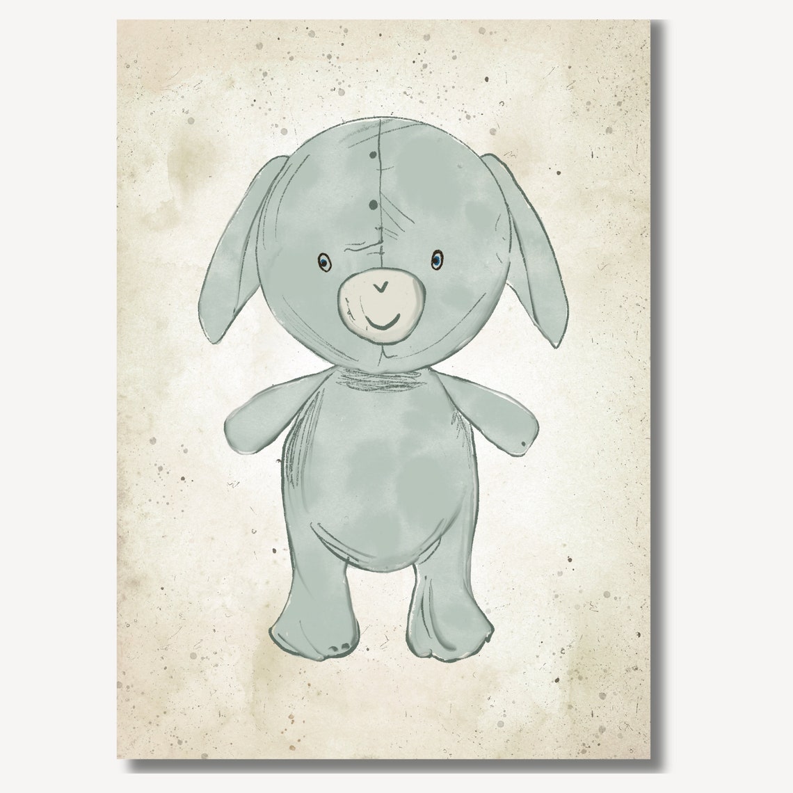 Grey Stuffed Bunny Rabbit Sketch Cuddly Nursery Room Art Poster - Image 2