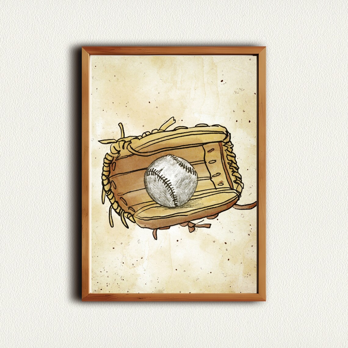 Vintage Baseball Glove and Ball Sketch Sports Nursery Poster
