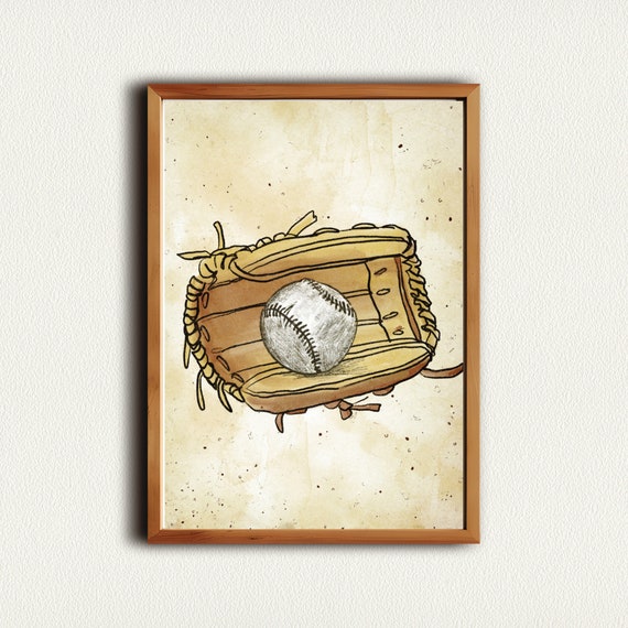 Vintage Nursery Print Baseball Glove Sketch Gallery Wall Gender Neutral Illustration Art Print Vintage Baby Room Decor