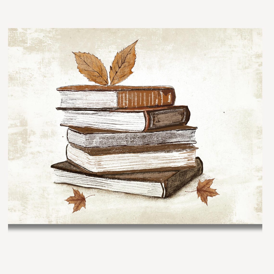 Stack of Vintage Books With Autumn Leaves Fall Home Decor Poster - Image 2