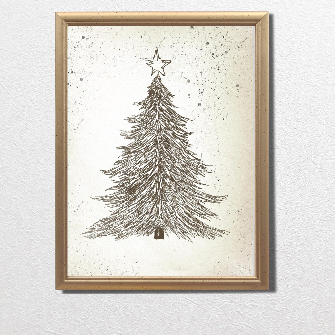 Hand Drawn Christmas Tree Star Topper Neutral Holiday Wall Art - Image 3