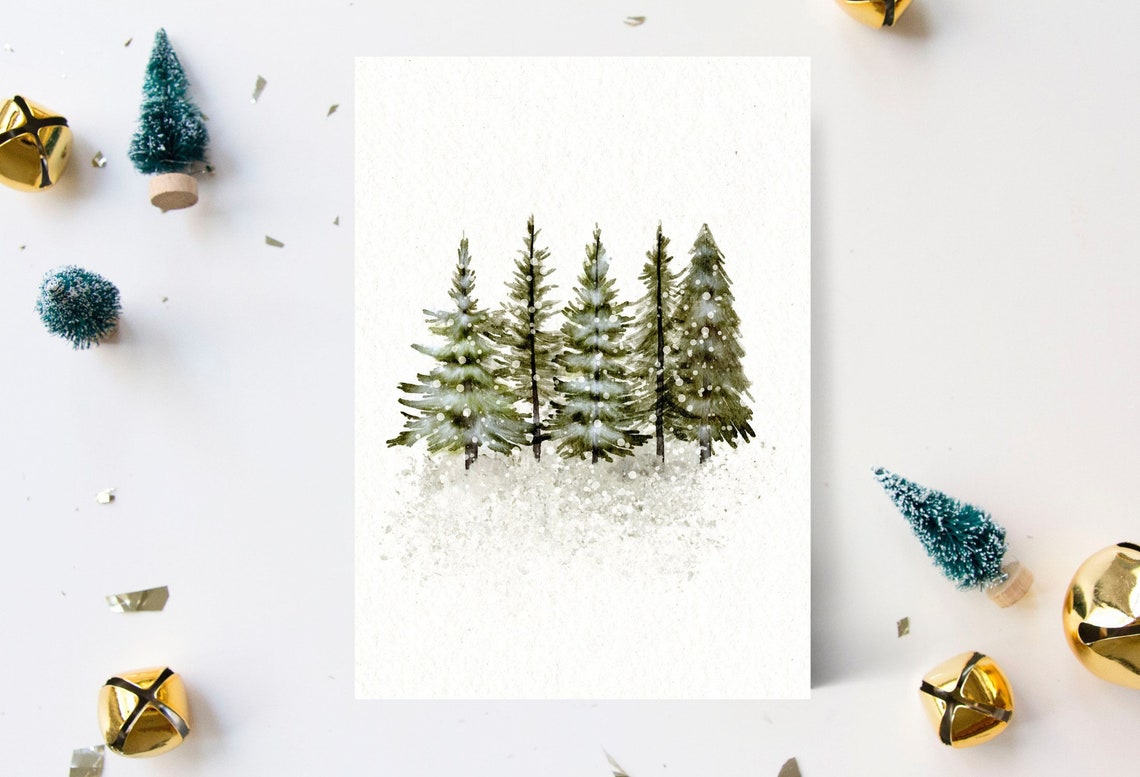 Minimalist Snowy Pine Trees Christmas Forest Painting Poster - Image 2