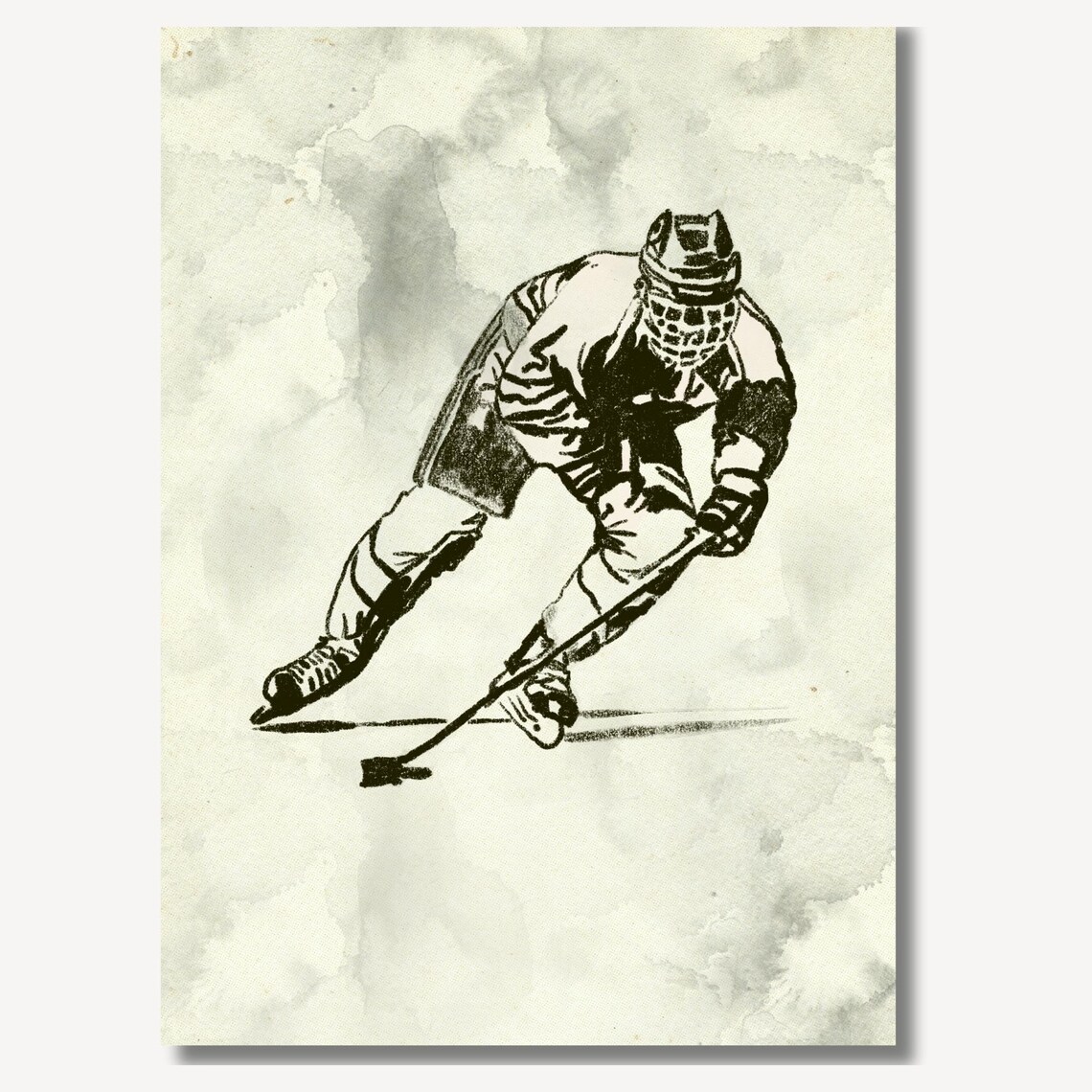 Ice Hockey Forward Speeding with the Puck in Vintage Ink Poster - Image 2
