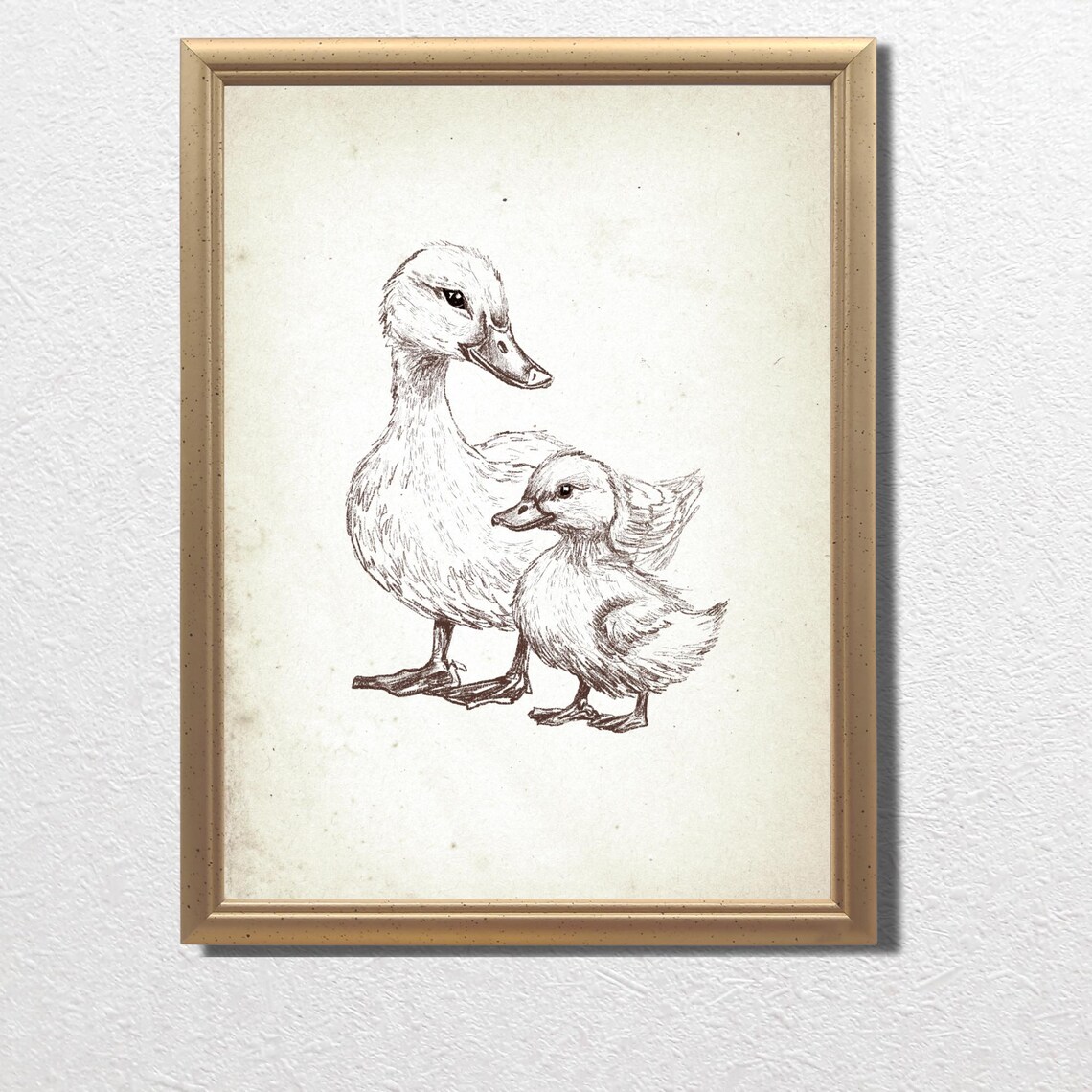 Mother Duck And Duckling Vintage Sketch Nursery Art Wall Poster - Image 3