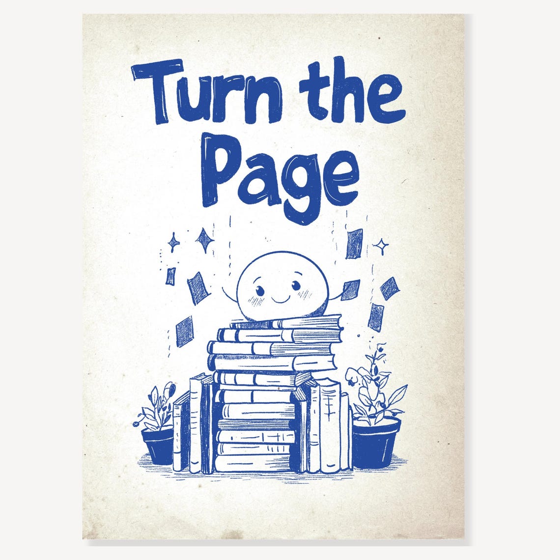 Turn the Page Smiling Book Stack Reading Motivational Quote Poster - Image 2