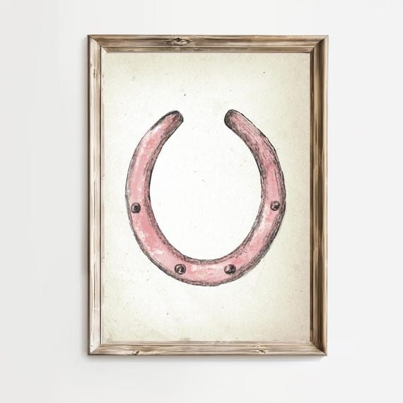 Vintage Pink Horseshoe Print Western Wall Art Southwestern Country Art Rustic Room Prints Preppy Wall Decordigital