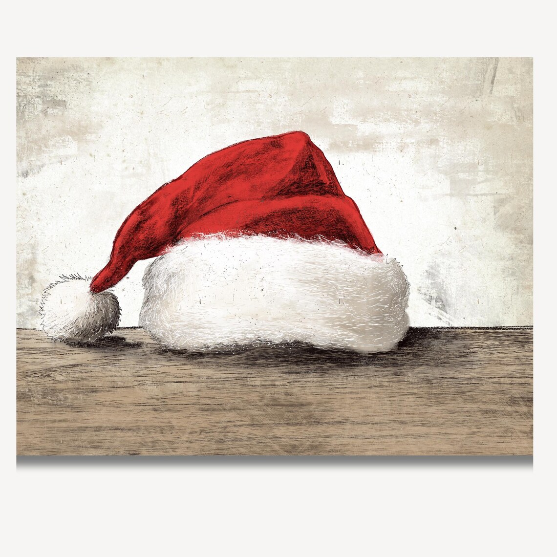 Santa Hat Resting On Wooden Table In Vintage Christmas Style Poster - Image 2