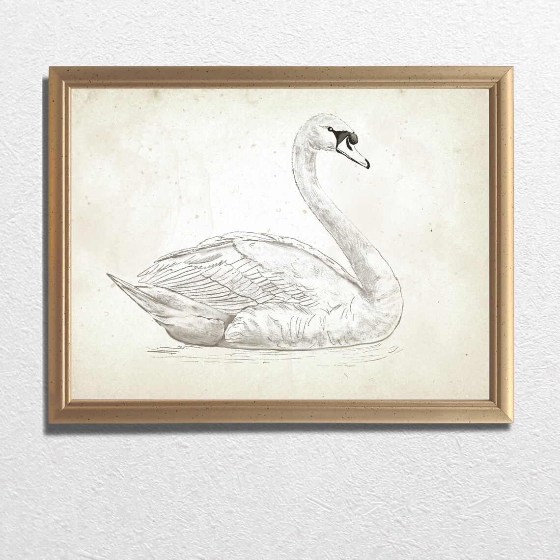 Resting Swan Antique Pencil Sketch Neutral Farmhouse Nursery Wall Art - Image 2
