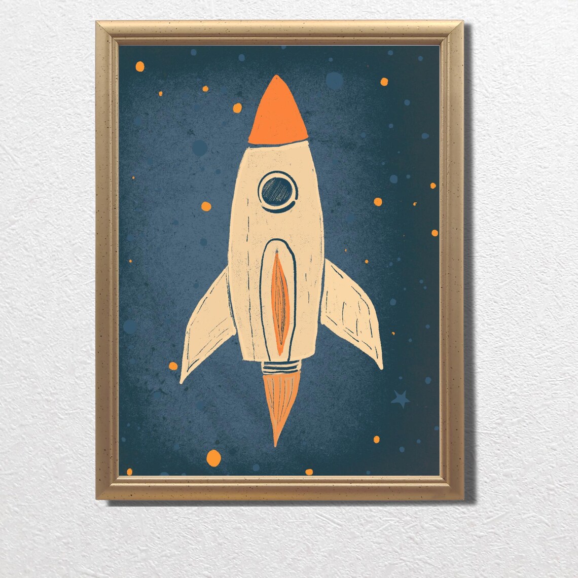 Vintage Cream Rocket Ship Nursery Outer Space Cartoon Art Poster - Image 3
