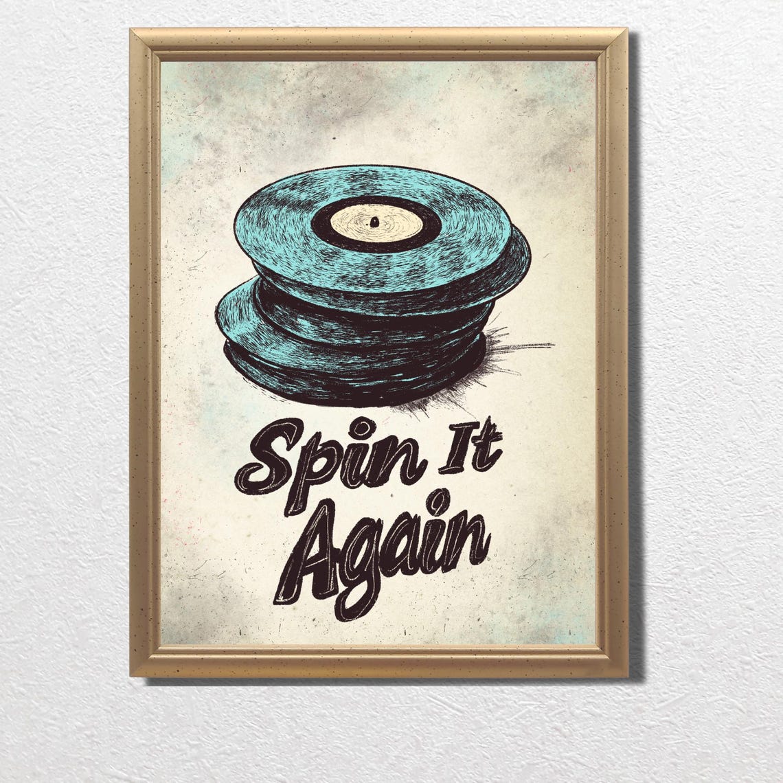 Spin It Again Retro Vinyl Records Teal Sketch Music Wall Art - Image 3