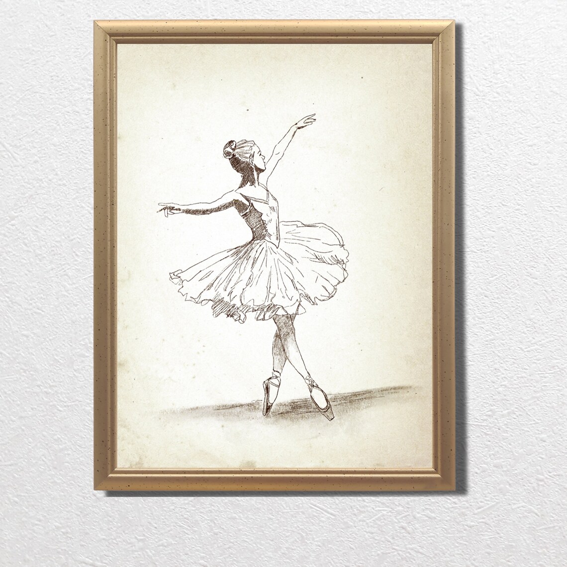 Running Ballerina Pointe Tutu Vintage Ink Sketch Dance Wall Art - Image 3