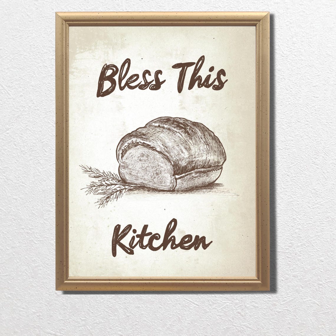 Bless This Kitchen Rustic Bread Loaf Vintage Farmhouse Art Poster - Image 3