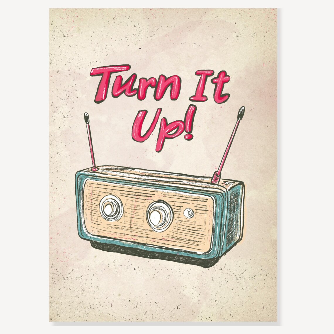 Turn It Up Classic Vintage Radio Fun Retro Music Quote Poster - Image 2